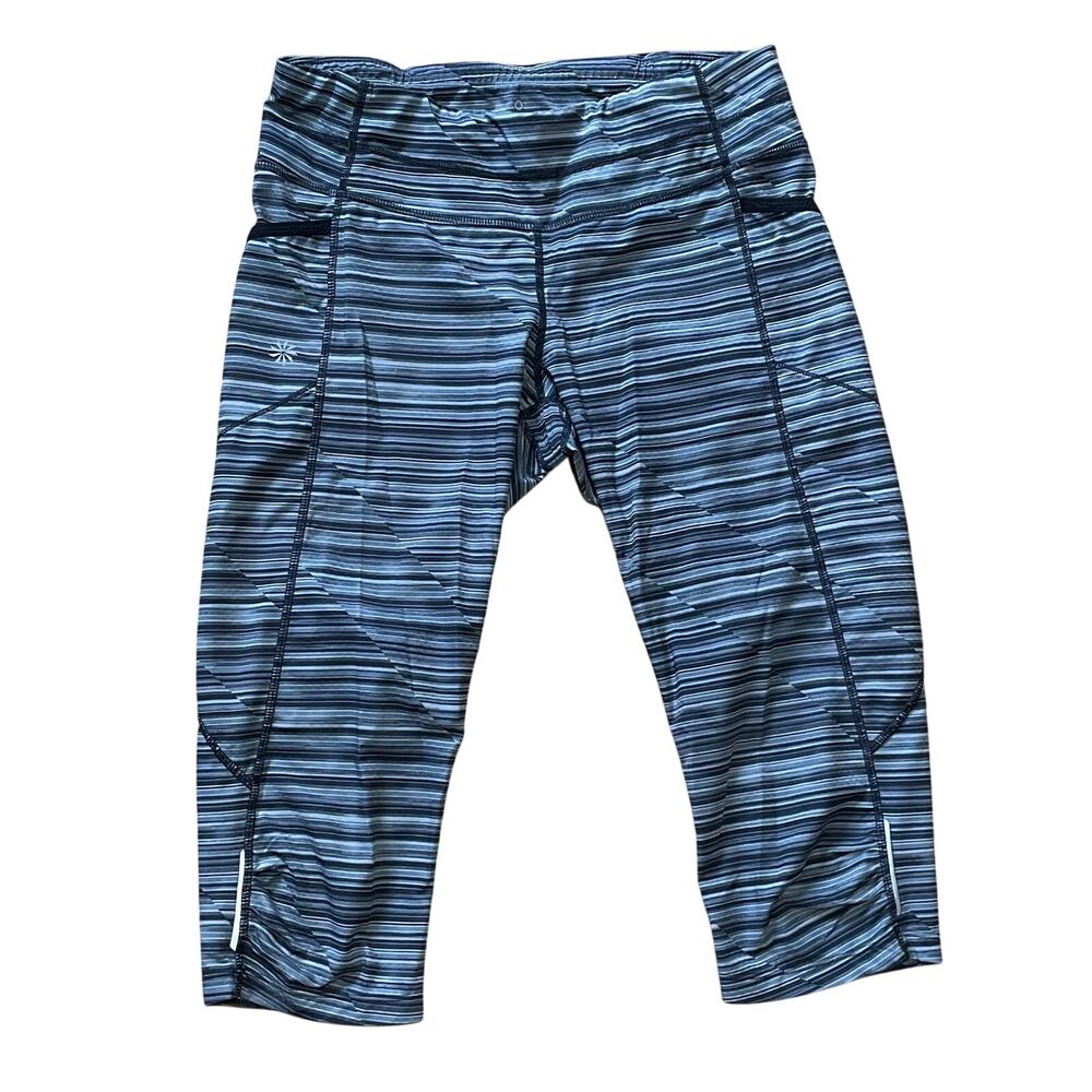 Athleta Black Gray Striped Dobby Be Free Kicker Capri Leggings Pants
